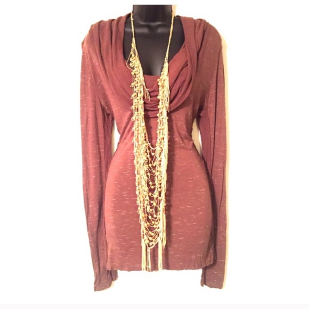Brown cozy cowl neck top